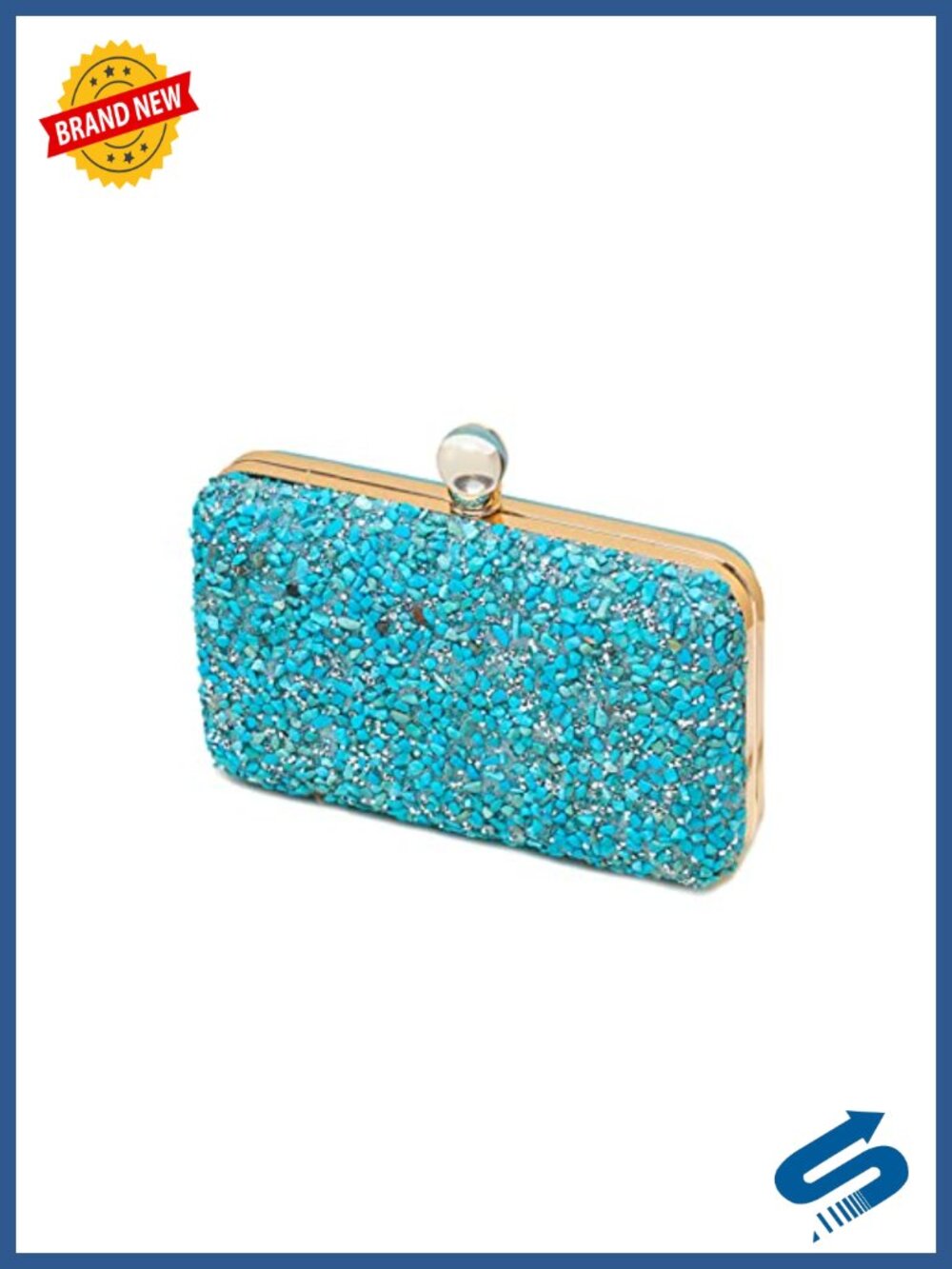 Rhinestone Shell Fragment Evening Clutch with Detachable Chain